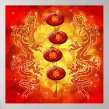 Happy Chinese New Year Lanterns and Dragons Poster