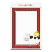 Happy Dairy Cow Barn Red Frame Kids Writing Paper Stationery Design