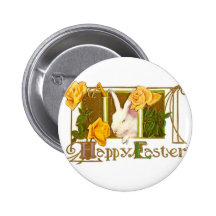 Happy Easter Bunny with Yellow Roses Button