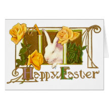 Happy Easter Bunny with Yellow Roses Cards