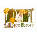 Happy Easter Bunny with Yellow Roses Post Card