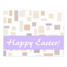 Happy Easter Cream Purple Squares Postcard