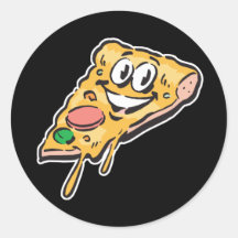 happy face pizza slice round sticker