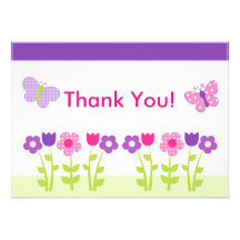 Happy Flower & Butterfly Thank You Card Custom Invitations