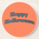 Happy Halloween black text coasters