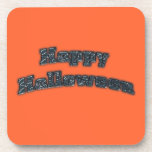 Happy Halloween black text cork coasters
