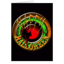 Happy Halloween cat and moon card