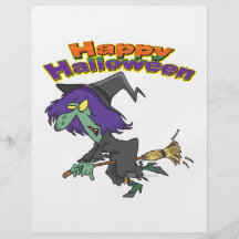 happy halloween green witch cartoon flyer