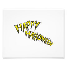 happy halloween yellow text arced photo print