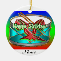 Happy Holiday Drum Christmas Tree Ornament