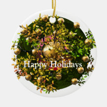 Happy Holiday Wreath Christmas Ornament
