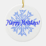 Happy Holidays Blue Snowflake Christmas Ornaments