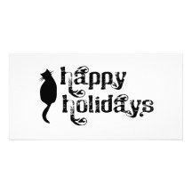 Happy Holidays Cat Silhouette Personalised Photo Card