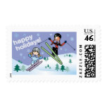 Happy Holidays skiing Postage Stamps