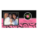 Happy Holidays Unique Pink & Black Holly Customized Photo Card