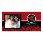 Happy Holidays Unique Red & Black Holly Customized Photo Card