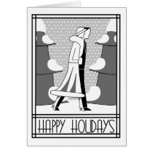 "Happy Holidays" walk in the snow Greeting Cards