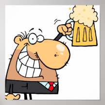 happy man cartoon celebrating with beer posters