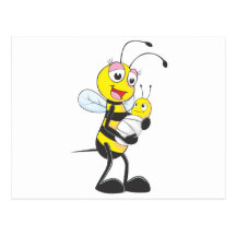 Happy Mother and Baby Bee Post Cards