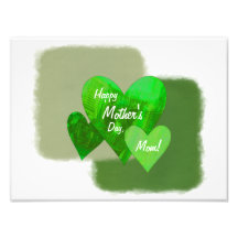 Happy Mother's Day Three Hearts Green Photographic Print