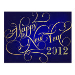 Happy New Year Blue Gold Party Invites Postcard