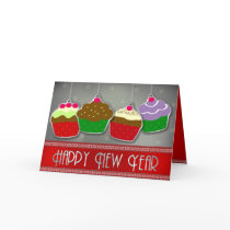 Happy New Year Cupcakes Ornament Greeting Card