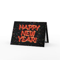 Happy New Year Glassy Red Text Card