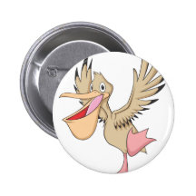 Happy Pelican Bird Pinback Buttons