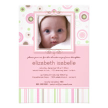 Happy Pink Dots Baby Photo Christening Invitation