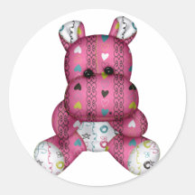 happy scribble hearts hippo round sticker
