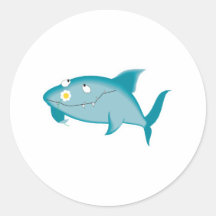 happy shark with flower round sticker