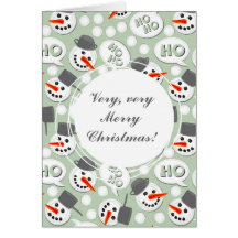 happy snowmans on green blue polka dots greeting cards