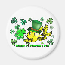 Happy St. Patrick's Day Goldfish Green Shamrocks Refrigerator Magnets