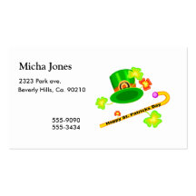 Happy St. Patrick's Day Hat & Cane Collage Business Card Template