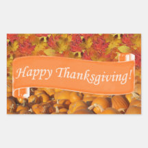 Happy Thanksgiving Pumpkin and Fall Leaves Rectangular Stickers
