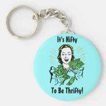 Happy Thrifty Lady Money in Hand Savings Gifts Keychains
