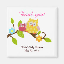 Happy Tree Owls Baby Shower Favour Magnet