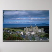 Harlech Castle and village, Gwynedd, northern Wale Print