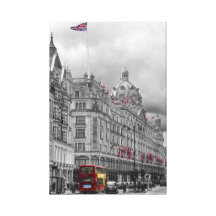 Harrods of Knightsbridge bw hdr Stretched Canvas Print