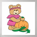 harvesting girl thankgiving teddy bear design poster