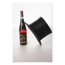 Hat and wine bottle photographic print