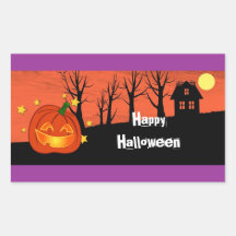 Haunted house and pumpkin rectangular stickers