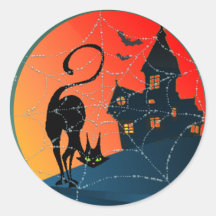HAUNTED HOUSE & CAT by SHARON SHARPE Round Sticker