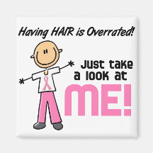 Having Hair Overrated Breast Cancer Stick Figure Fridge Magnets