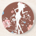 HAWAIIAN FLOWER GIRL RETRO SURF BROWNS PINKS HIBIS COASTERS