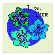 Hawaiian Flowers Luau Time Invitation