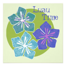 Hawaiian Flowers Luau Time Invitation