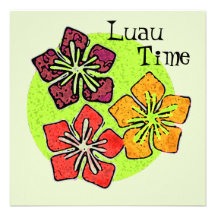 Hawaiian Flowers Luau Time Invitation