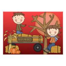 Hay Ride Autumn Party Invite -African American boy
