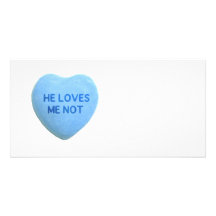 He Loves Me Not Blue Candy Heart Photo Cards